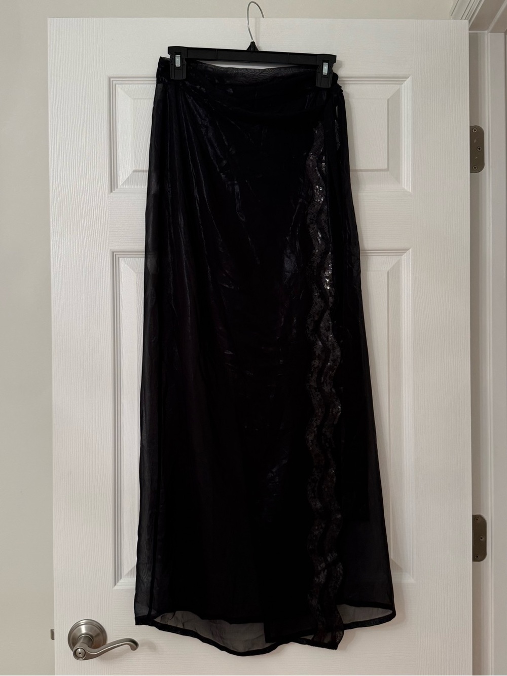 NORMAILLOT Black Sheer Maxi Skirt with Sequin Trim Cover Up